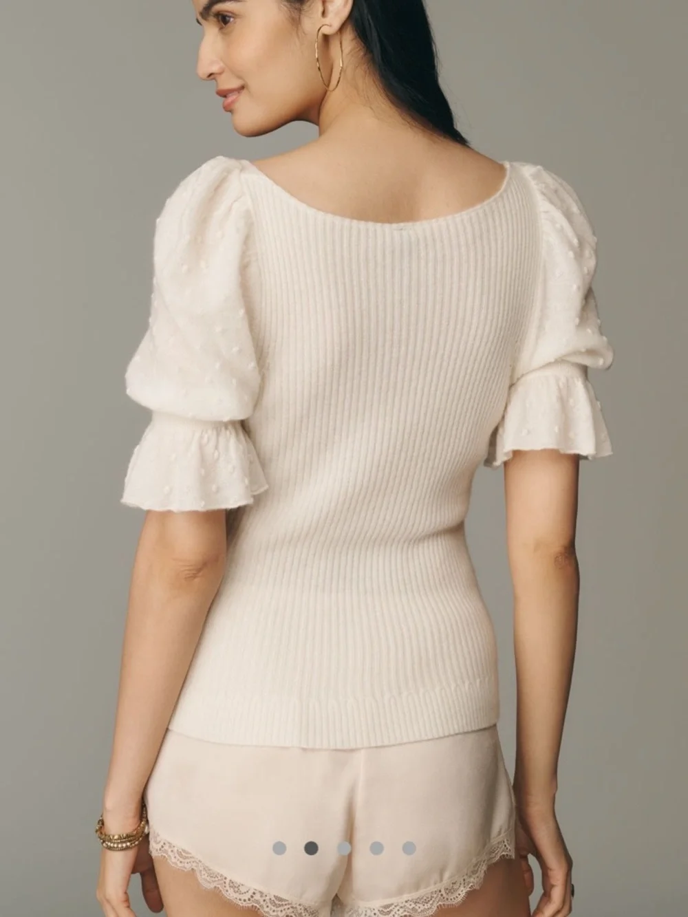Anthropologie Cream Puff-Sleeve Knit Top - Ivory